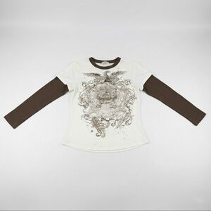Kids White and Brown Long Sleeve Shirt